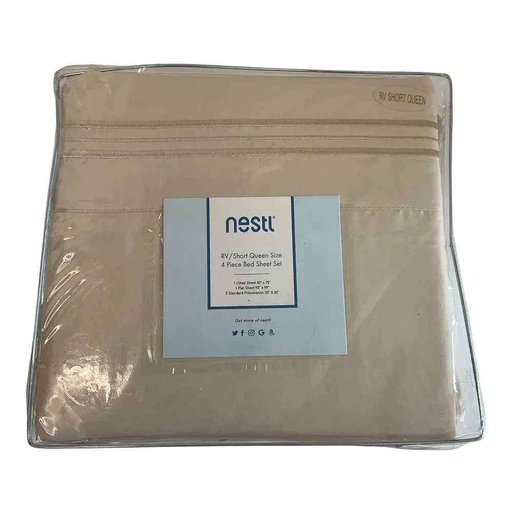 Nestl Premier 1800 Series Deep Pocket Bed 4 Piece Sheet Set Beige RV Queen